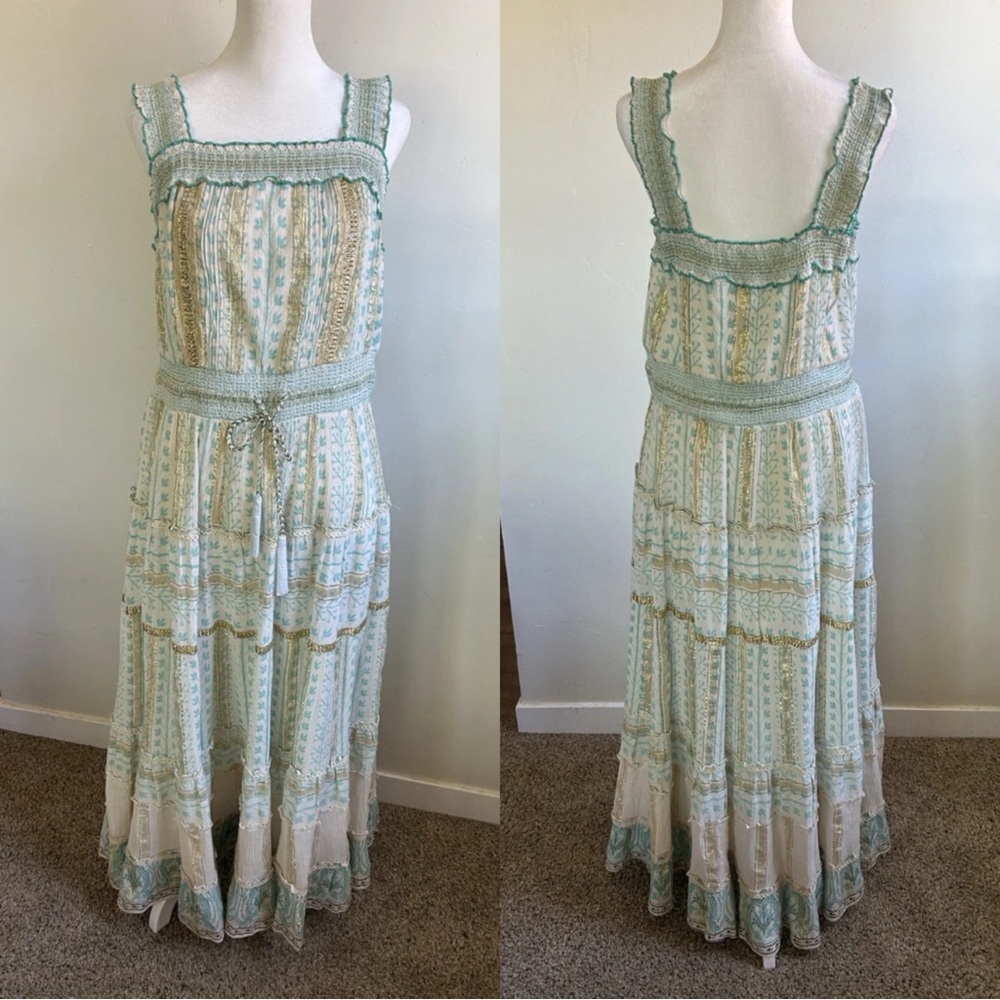 Soft Surroundings Aegean Tiered Maxi Dress Boho Metallic Size M Beachy NWOT - Picture 3 of 15